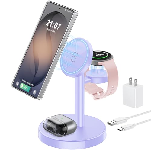 Image of Aeinidi Magnetic Wireless Charger for Samsung, 3 in 1 Super Fast Charging Station for MagSafe Charger Stand for Galaxy S26 Ultra Z Fold /Flip 8, Watch Ultra 8 7, Buds 4 /3 Pro, Not for Watch 9 /Ultra 2
