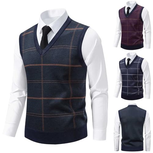 Cambkatl Men's Fleece Warm Sweater Vest, V-Neck Casual Sleeveless 2025 Fall Winter Pullover Gentleman Knitwear2