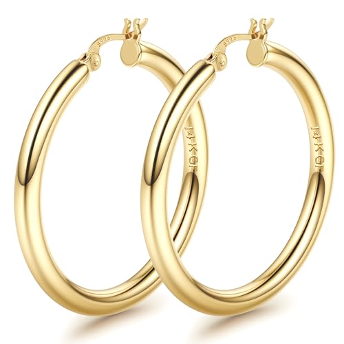 FIOROYAL Aros Dorados Mujer,Pendientes Plata de ley 925,Pendientes Aros Mujer de Oro 14K,Pendientes Hipoalergenicos,Pendientes Grandes Mujer 50MM