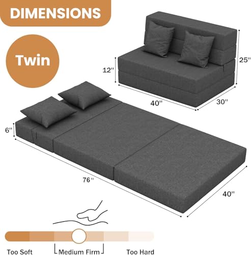 yoyomax Folding Sofa Bed with 2*Pillow, Convertible SleeperChair, Sleeper Futon SofaBed Couch - Linen Fabric Floor FoldableBed Mattress for Living Room/Dorm/Guest Room/Home Office/Apartment, Standard by yoyomax - Image 2