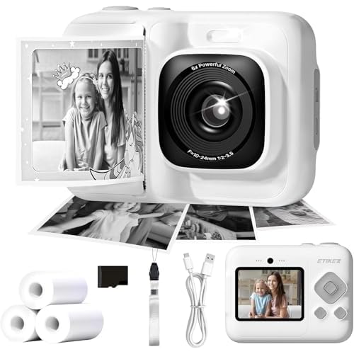 Kids Camera, 1080P Instant Digital Print Camera for Kids, Christmas Birthday Gifts for 4 5 6 7 8 9 10 Year Old Girls Boys, Portable Toy with 32GB SD C