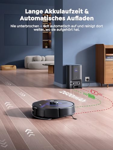 Vyzzle Saugroboter mit Wischfunktion 5500 Pa, Saugroboter mit Absaugstation3.5L, Staubsauger Roboter für Tierhaare Teppich Böden, APP Steuerung, Alexa & Google Assistant Sprachsteuerung (Schwarz)