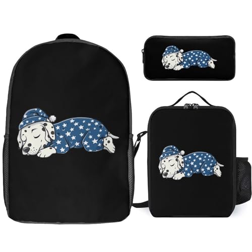 Sleeping Dalmatian Dog Classic Backpack Lunch Bag Pencil Case 3 Piece Set Travel Daypack