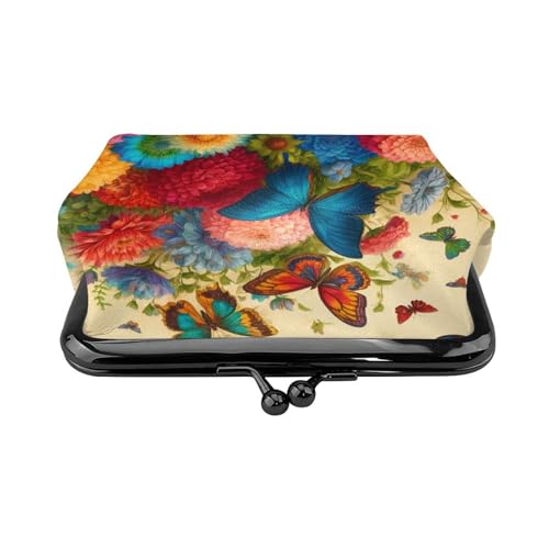 Pu Leather Buckle Coin Purse Vintage-Butterflies-Flowers Girls Kiss-Lock Change Purse Wallets2