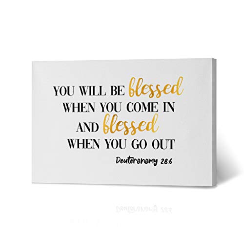HB Art Design You will be blessed when you come in blessed when you go out Deuteronomy 28:6 Bible Verse Scripture Christian Wall Art Canvas Print Decor Ready to Hang 8x12