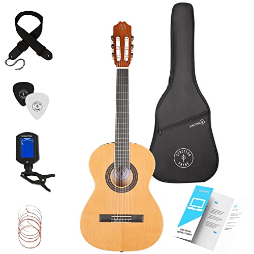 Stretton 3/4 Sized Kids Age 7 To 11 Acoustic Guitar Package – Everything A Beginner Needs To Learn To Play - 36' Inch Classical Nylon String Childs Guitar Pack - Natural #TOP17