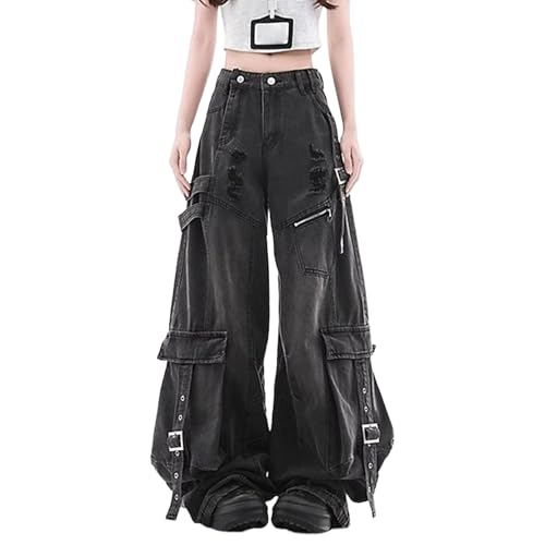 Baggy Cargo Jeans Women Y2K Retro Wide Leg High Rise