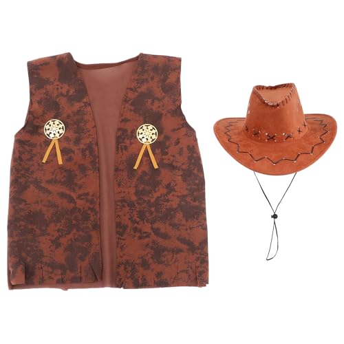 Costume cowboy homme marron confortable veste et chapeau