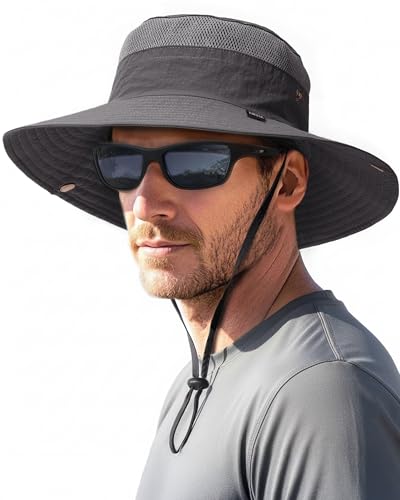 FURTALK Sun Hats for Men Women Fishing Hat UPF 80+ Breathable Wide Brim Hiking Summer UV Protection Bucket Hats Dark Grey