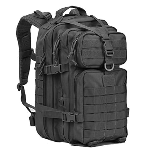 REEBOW GEAR Tactical Backpack for Men Army Molle Military Style Assault Pack Bug Bag Backpacks 34L/40L Black/Tan Daypack (34L-Black)