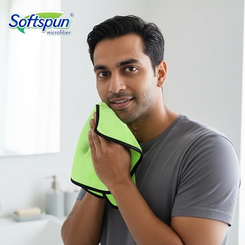 Image of SOFTSPUN Microfiber Hand & Face Wipes 280 GSM 20x30 Cms, 4 Piece Towel Set, (Green) Super Soft & Silky for Hand, Face and Body - Hypoallergenic Sensitive Skin Wipes & Washcloths.