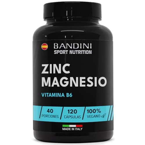 Bandini® Zinc Magnesio ULTRA + Vitamina B6, 120 Cápsulas | Complejo Zinc y Magnesio, Suplemento Deportivo, Energia, Recuperación y Masa Muscular | Reduce Cansancio y Fatiga, Para Atletas y culturistas