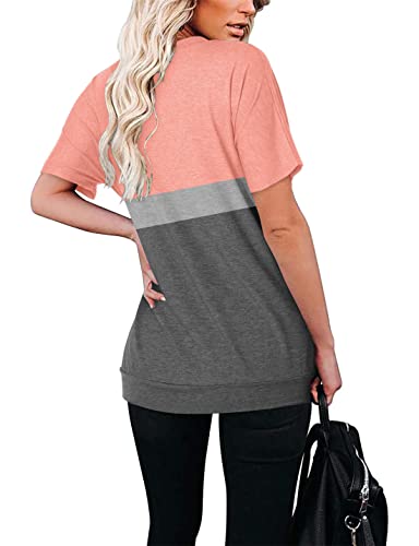 Onlypuff Womens Short Sleeve Tee Shirt Casual Loose Tunic Tops Coral Color Block Blouse Xxl thumb #2