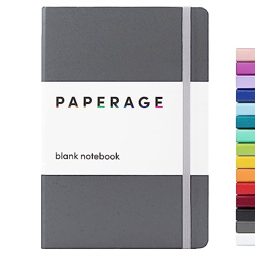 Image of PAPERAGE Blank Journal Notebook, (Dark Grey), 160 Pages, Medium 5.6 in x 8 in - 100 GSM Thick Paper - Hardcover Journaling Notebook for Work, School, Note Taking or Sketching