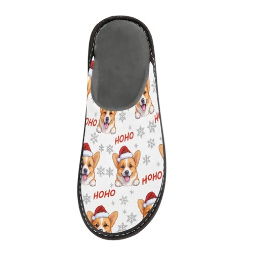 Slippers for Women Corgi Santa Hat Snowflakes Pattern Soft Winter Warm Shoes Indoor Outdoor Non-Slip House Travel Slippers3