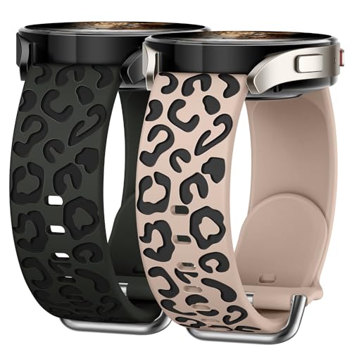 Knossen Leopard Engraved Band for Samsung Galaxy Watch 6/Galaxy Watch 5/Galaxy Watch 4 40mm 44mm, Galaxy Watch 6 Classic/Watch 4 Classic/Watch 5 Pro, Soft Silicone Replacement Wristband, 2-PACK
