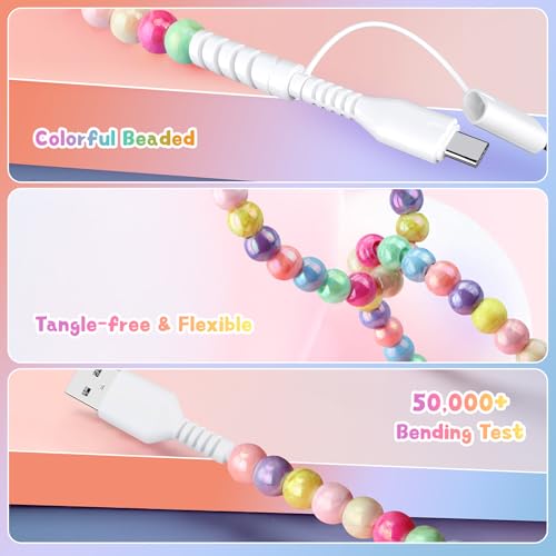 Image of Aolcev USB C Cable for iPhone Charging Cord 3.3FT 2 in 1 Multi Cute Beaded Phone Charger [MFi Certified] USB A to USB C Fast Charging Cable Type C Charger Cord for iPhone 17 16 15 Pro Max iPad Colored