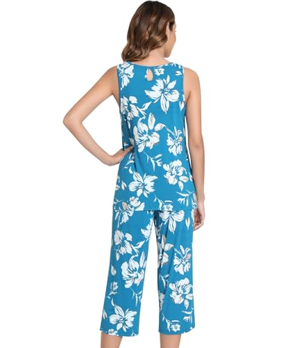 Image of NACHILA Pajamas for Women-Viscose Made from Bamboo, Sleeveless Pjs Tank Top Capri Pants Pajama Sets Cooling Sleepwear