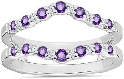 Ashu jewels || 1.2ct Round Cut Lab Created Purple Amethyst Women Wedding Enhancer Wrap Guard Engagement Ring 14k White Gold Finish 925 Sterling Silver