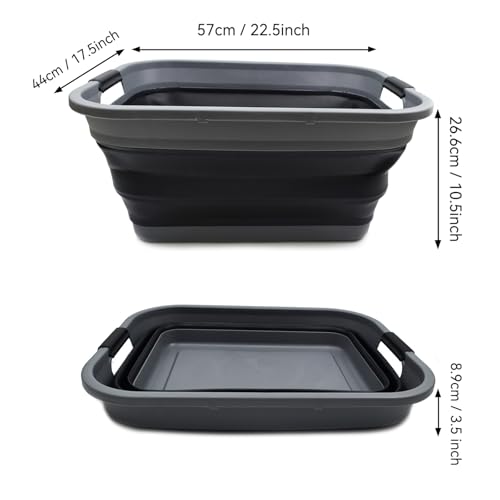 Image of SAMMART 41L (10.8 gallon) Collapsible Plastic Laundry Basket - Foldable Pop Up Storage Container /Organizer - Portable Washing Tub - Space Saving Hamper /Basket, (Rectangular, Grey /Black)