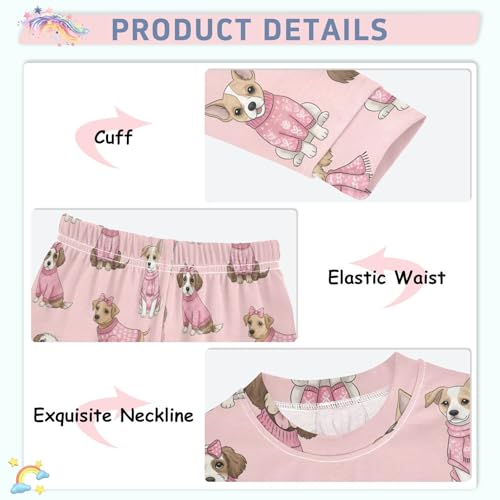 Pajama Sets Long Sleeve Cute Dogs in Pink Sweaters Soft Comfy Sleepwear 2 Piece PJS 3-8T4