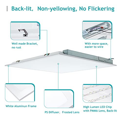Vocgouu 2X2 Led Flat Panel Light 6 Pack - 2X2 Led Light Drop Ceiling 3000K 4000K 5000K And 20W 30W 40W Selectable, 0-10V Dimmable 2X2 Led Ceiling Light Troffer, 100-277Vac, Etl Listed #TOP6