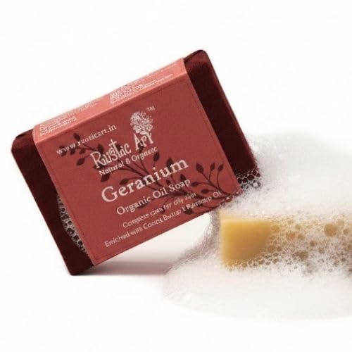 Image of Rustic Art Geranium Soap | Deep Cleansing, Oil Balancing | Jojoba Oil & Cocoa Butter | Sulphate, Paraben Free | Men Women | 100g