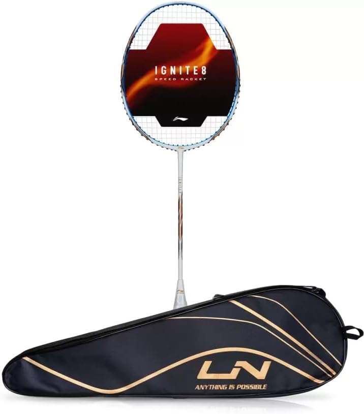 Ignite 8 Badminton Racket 5U G6 77 Grams, White Blue