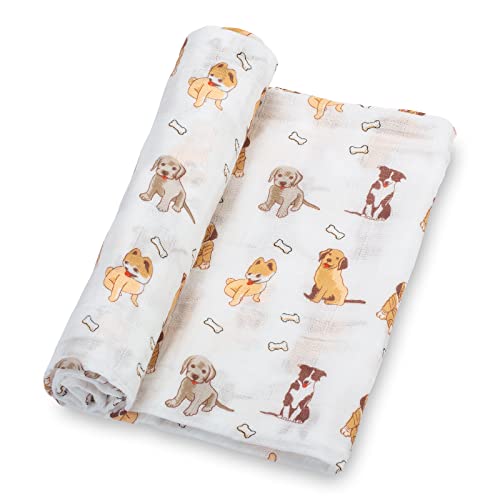 Image of LollyBanks Baby Blanket, 100% Cotton Muslin Swaddle Blankets for Boys and Girls, Large 47 x 47 Inches Infant Receiving Blankets, Soft and Breathable Newborn Blanket, Registry (Puppies Print)