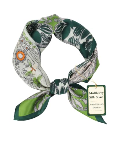 Amyzavls 100% Mulberry Silk Scarf for Women Green 21 x 21 Inch Silk Neckscarf Lightweight Square Scarf for Hair Handbag Wrist & Travel Gift for People