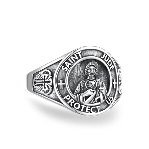 Religious Ring For Men 925 Sterling Silver Saint Ring Gift For Men Husband Father Grandpa Son Size #8-13