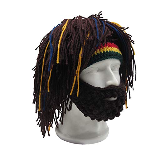 Image of Funny Rasta Wig Beard Hats Knitted Jamaican Rasta Beanie Hat with Dreadlocks Christmas Halloween for Men Women