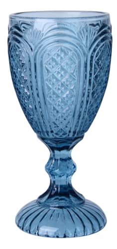 Decor Essentials Copa de vidrio tallo corto en relieve de color decoración del hogar vino agua boda mesa ajustes beber postre vasos vaso (azul)