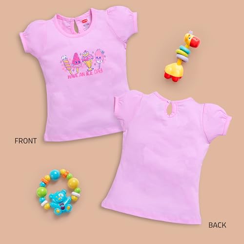 Image of LuvLap Baby Girls Regular Fit 100% Cotton Half Sleeves Girls Top Pack of 5