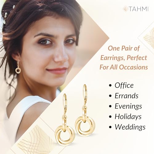 Dressy 14K Yellow Gold-Filled Love Knot Circle Dangle Earrings for Women Classy Geometric Designer Earrings for the Minimalist Mother Jewelry Gift Idea for Wife2