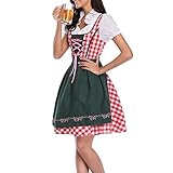 Dream Room Dirndl Set 2 TLG Trachten Damen Midi Kleid Trachtenkleid Kurzarm Dirndlbluse für Oktoberfest Dienstmädchen Kostüm Kariertes Kleid Halloween Kleid + Schürze (M, Rot)