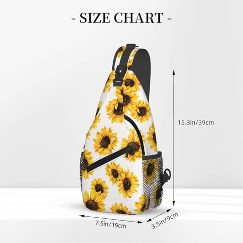 Sunflower on pink polka dot background Sling Backpack Unisex Crossbody Chest Bag Shoulder Chest Bag For Women Men Hiking Travel3