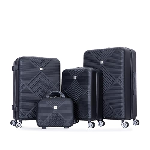 4-piece ABS lightweight suitcase, 14 inch makeup box, aircraft wheels (14/20/24/28) BLACK2