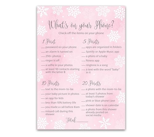 Jeu de fête prénatale Ce qui est sur votre téléphone pour baby shower fille rose d'hiver