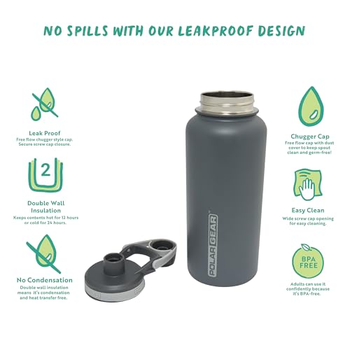 Polar Gear Stainless Steel Water Bottle 1L - Double Wall Vacuum Insulated Water Bottles With Dust Cover Screw Cap, Leakproof Metal Water Bottle, Bpa Free Drinking Bottle With Carry Handle (Graphite) - 5