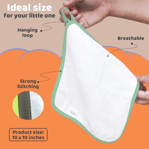 Image of Zoane Creatione Premium Baby Wash Cloths for Babies - Ultra-Soft, Highly Absorbent, 500 GSM, 10x10 in, Pack of 6, Baby washcloths for Newborns and Toddlers - Multi