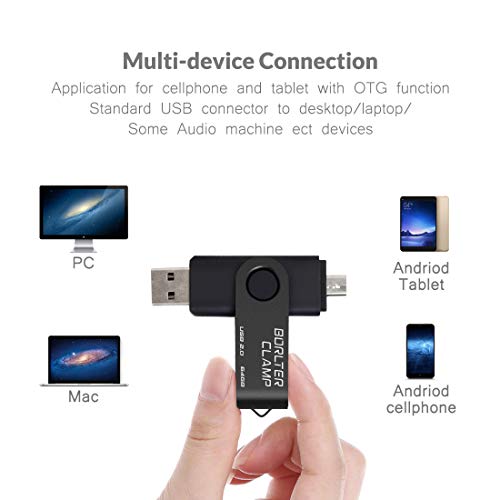 Image of BorlterClamp 64GB USB Flash Drive Dual Port Memory Stick, OTG Thumb Drive with Micro USB Drive Port for Android Smartphone Tablet & Computer (Black)