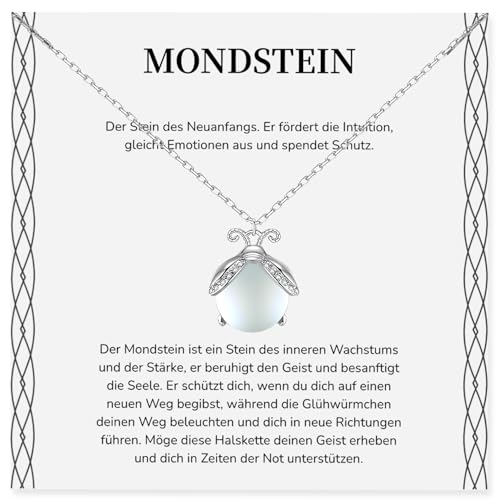 PIujsym Mondstein Kette Damen Edelstahl Halskette mit Glühwürmchen-Anhänger Symbol für Schutz & Neuanfang Geschenk Freundin Geburtstag Weihnachtsgeschenke & Partner Geschenke Frauen