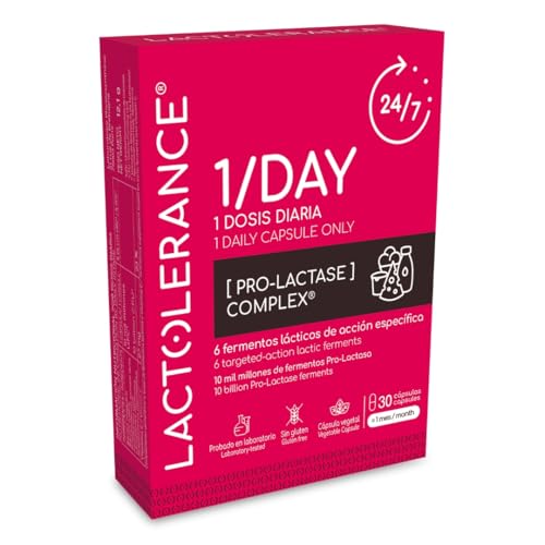 LACTOLERANCE 1/DAY – 30 Cápsulas – Fermentos Lácticos Precursores de Lactasa – Protección 24h – Intolerancia a la Lactosa – 1 Cápsula al Día – Apto desde 6 años