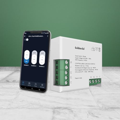 Image of Goldmedal WiFi 3 Node Smart Switch |Compatible with Alexa,Google Assistant|No Hub Required |Home Automation|(White)