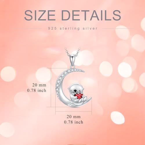 Image of PROESS Animal Birthstone Necklace 925 Sterling Silver Otter /Axolotl /Hippo /Elephant /Dachshund /Monkey /Red Panda Pendant Necklace Animal Birthstone Jewelry Gifts for Women