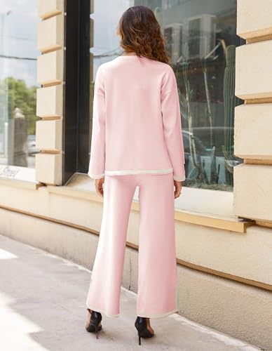 Image of Tanming Women's 2 Piece Outfits Long Sleeve Knit Sweater Top Wide Leg Pants Lounge Sets Tracksuits