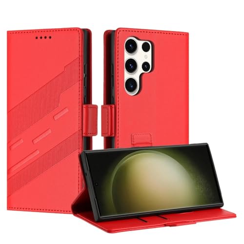 Housse en cuir pour Galaxy S26 Ultra rouge, étui portefeuille chic à fermeture aimantée