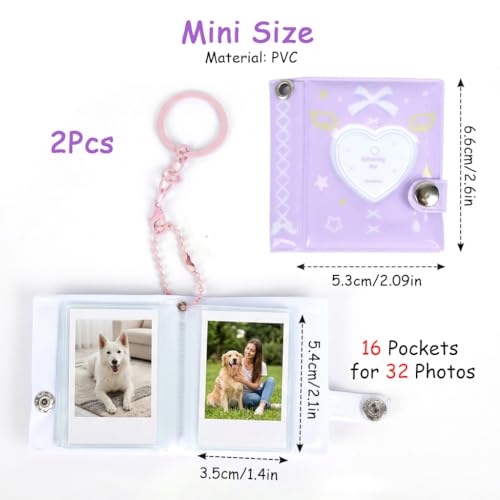 Image of HASTHIP Mini Photo Album Keychain Set of 2 Portable Photocard Binder Holders Mini Photos Book with Heart Charm for Travel and Daily Use