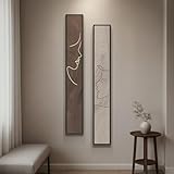 Long Narrow Framed Neutral Abstract Vertical Wall Art Set, 2 Piece Modern Canvas Prints Paintings Artwork for Walls, Beige and Brown Minimalist Pictures for Hallway Entryway Living Room Bedroom Decor